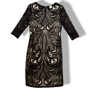 Women’s Black lace Julia Jordan dress with 3/4 sleeves and zipper back. Size 8